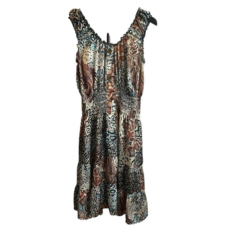 Lapis Animal Print Smocked Dress Multi M Y2K Indie Sleaze Maximalist Midi